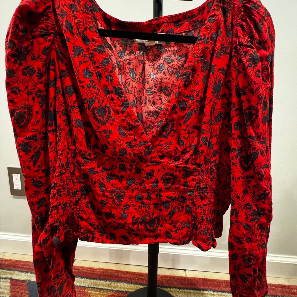 Treasure & Bond Scarlet and Ebony Patterned Blouse